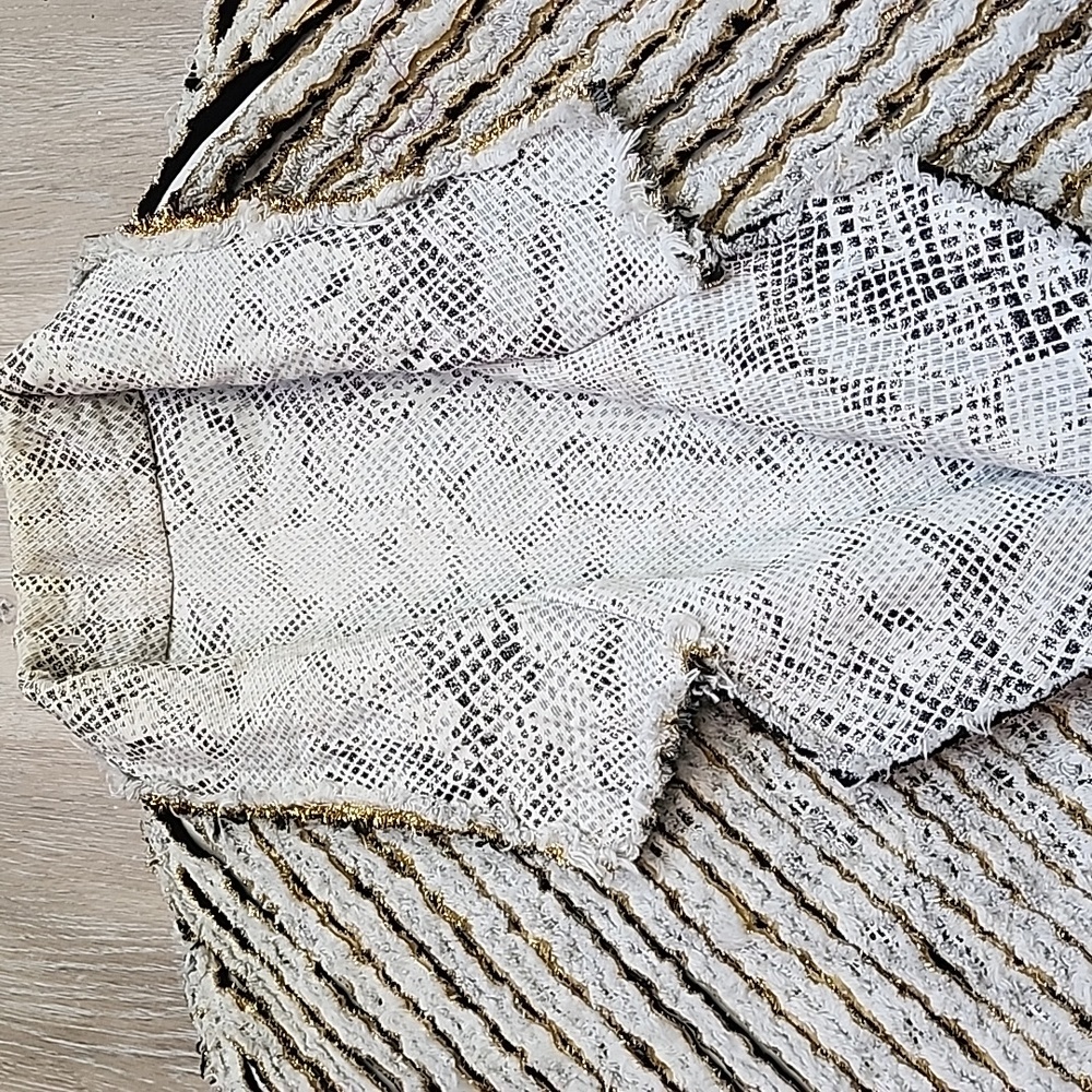 Custom Quilted Embroidered Patchwork Heavy Reversible Cardigan Jacket Blk Wht - Picture 7 of 15